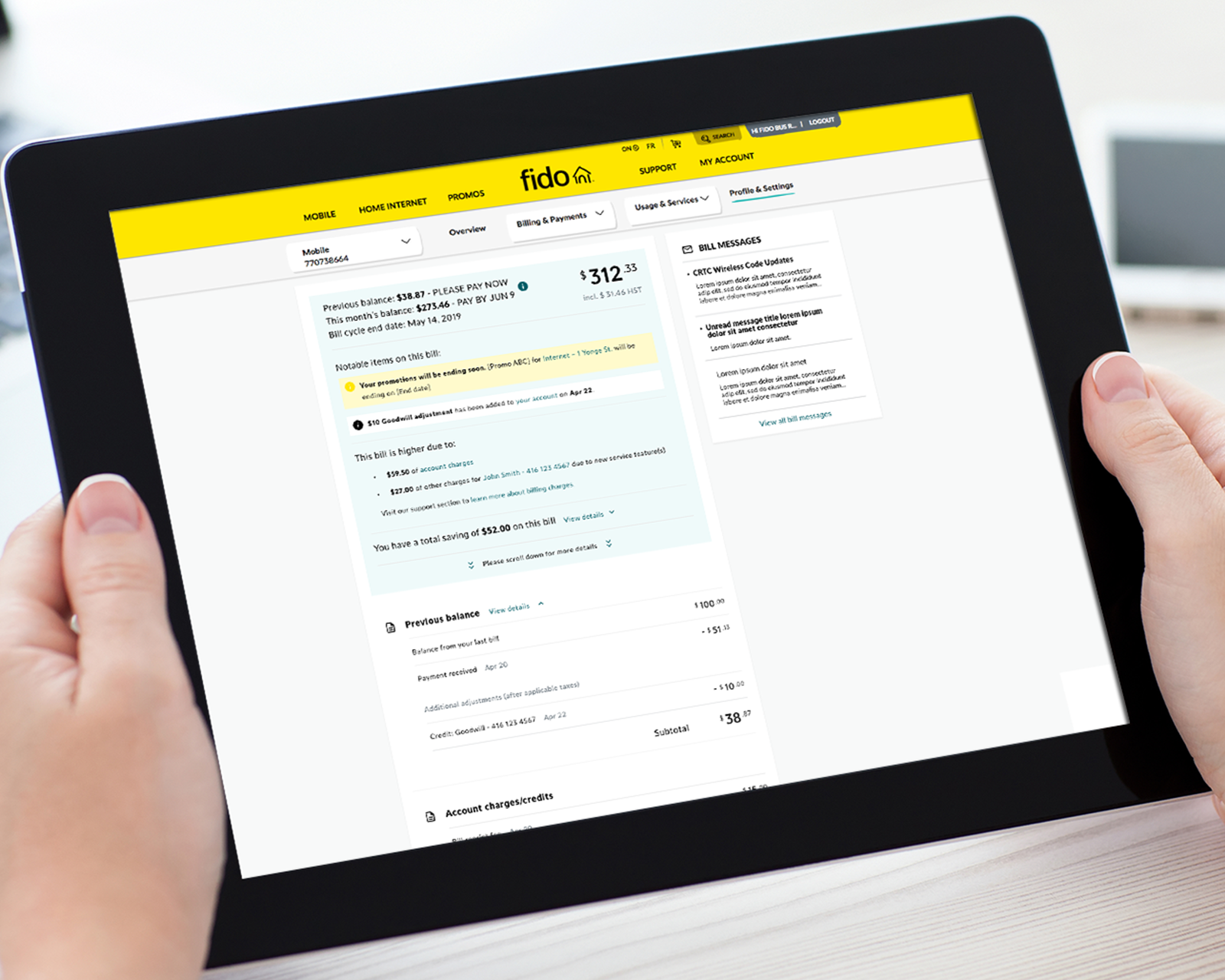 Fido digital billing experience displayed across desktop and mobile devices