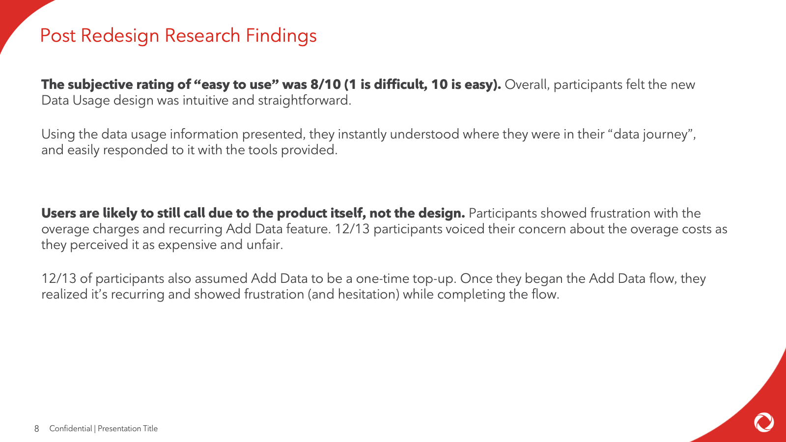 Post-redesign research findings for the Rogers mobile data-usage experience