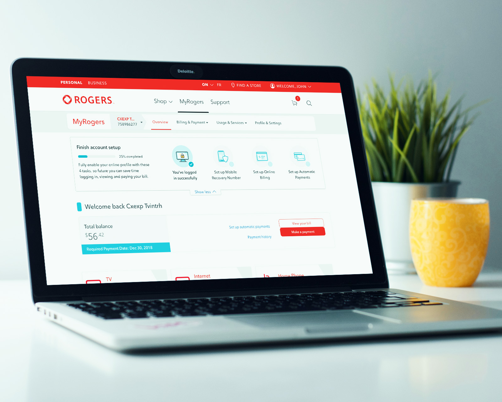 Rogers self-serve account overview displayed on a laptop