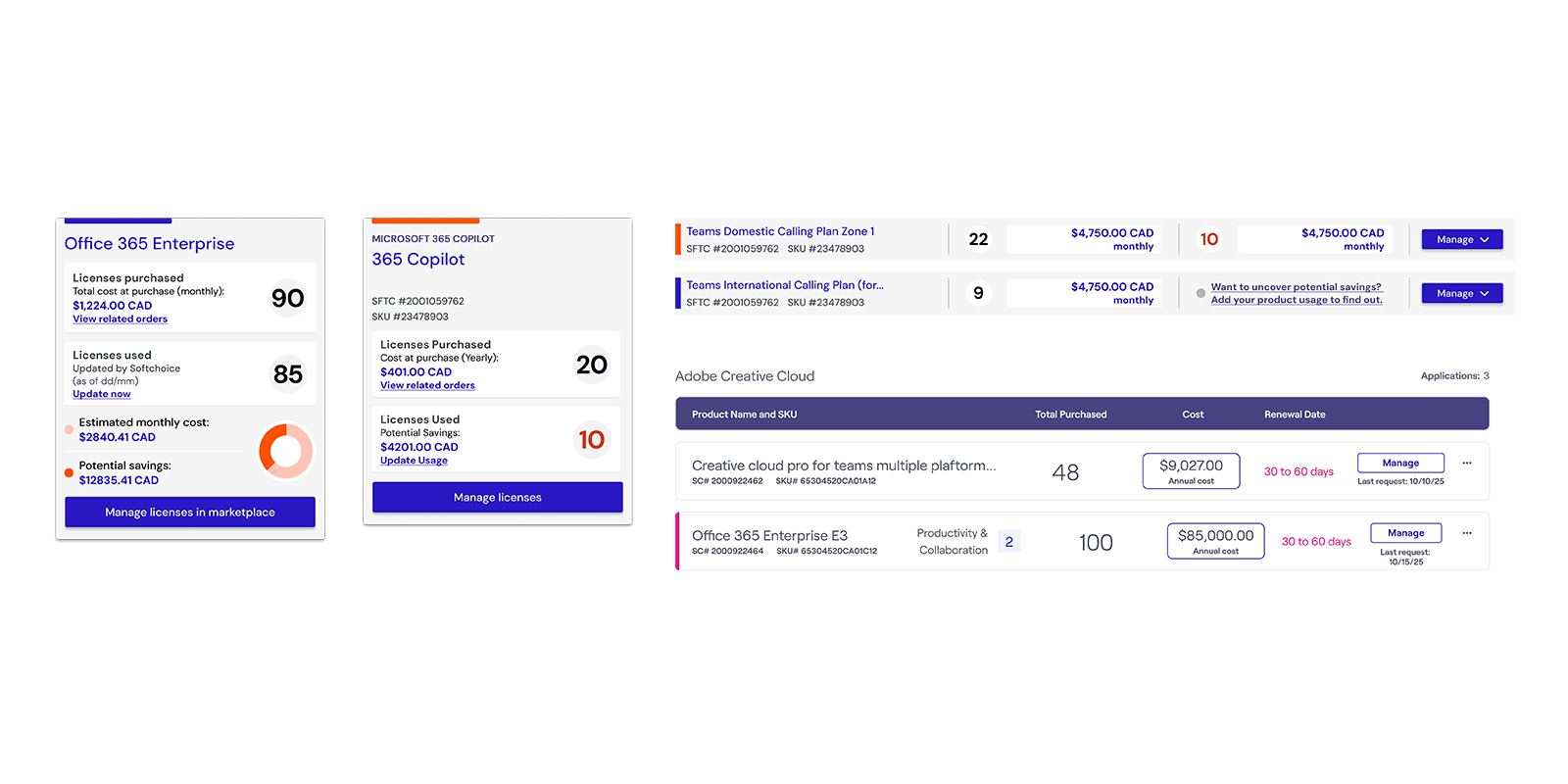 Evolution of SAM+ Hub cards from overview components into detailed product rows